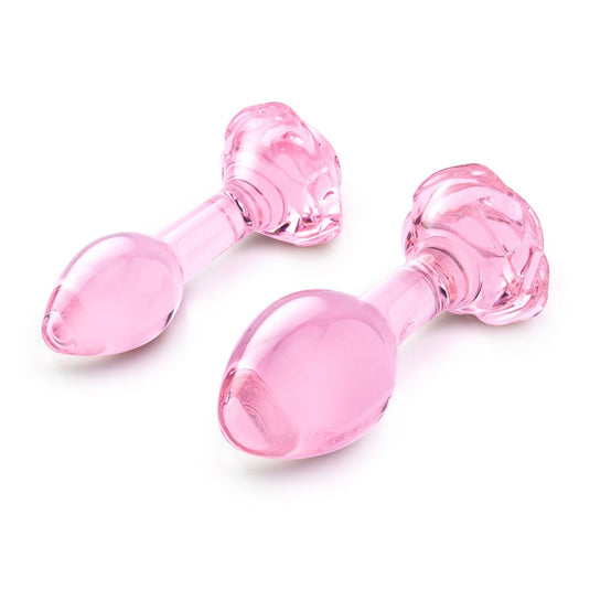 b-Vibe Pink Roses 2 Piece Glass Butt Plug Training Set Pink
