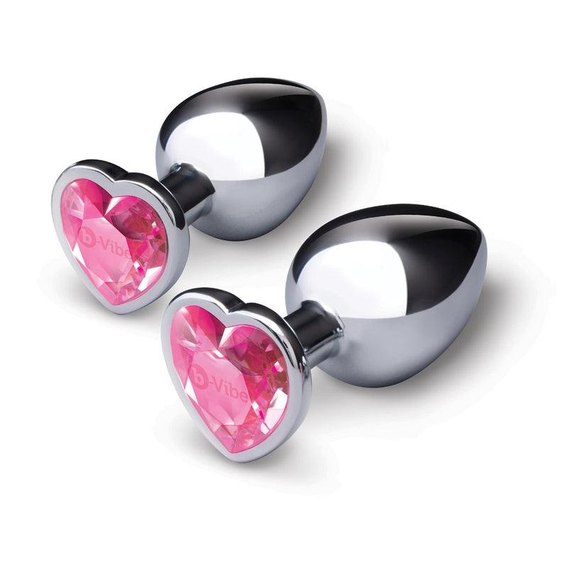 Load image into Gallery viewer, b-Vibe Jewel Heart 2 Piece Metal Butt Plug Training Set Silver Pink
