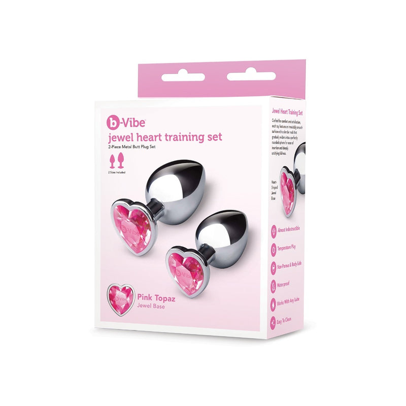 Load image into Gallery viewer, b-Vibe Jewel Heart 2 Piece Metal Butt Plug Training Set Silver Pink
