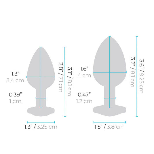 b-Vibe Jewel Heart 2 Piece Metal Butt Plug Training Set Silver Pink