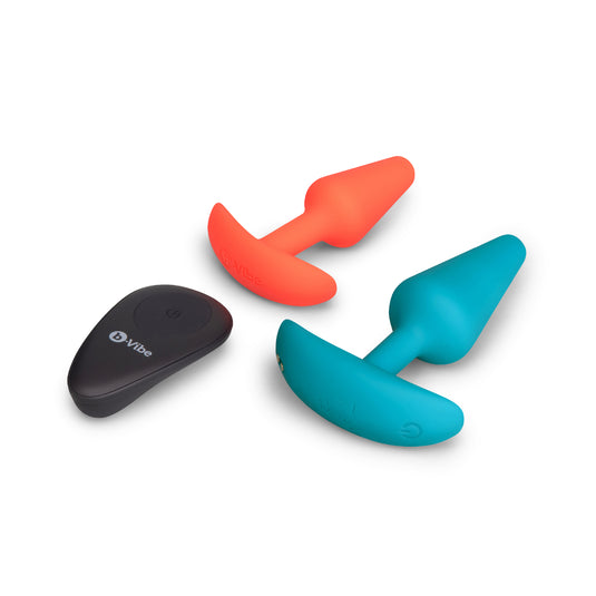 b-Vibe Butties Anal Training 2 Piece Bundle Remote Control Butt Plugs Blue Orange