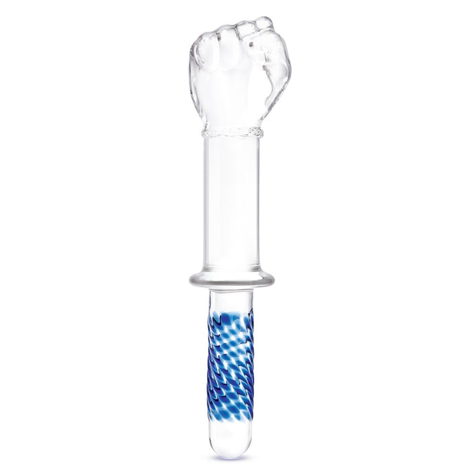 Glas Fist Double Ended Glass Dildo With Handle Grip Clear Blue 11 Inch