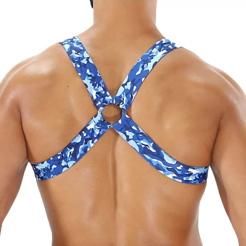 Load image into Gallery viewer, TOF Paris Fetish Elastic Chest Harness Blue Camouflage
