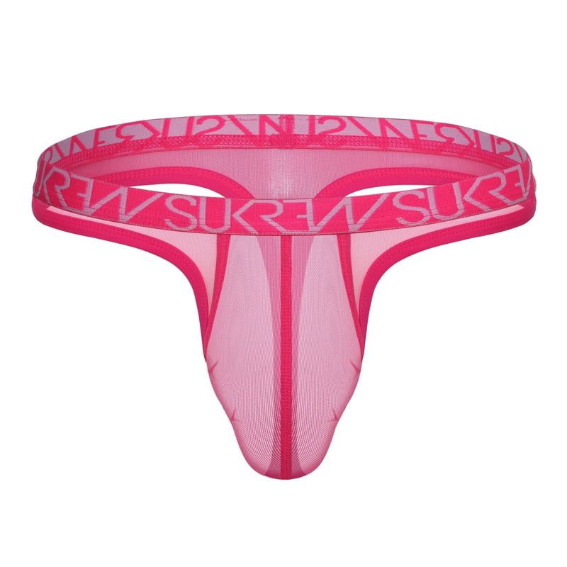 Load image into Gallery viewer, Sukrew Sheer Low Rise Thong Electric Pink
