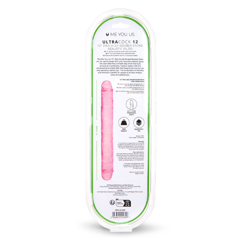 Load image into Gallery viewer, Me You Us Ultra Cock Jelly Double Ended Dildo Pink 12 Inch
