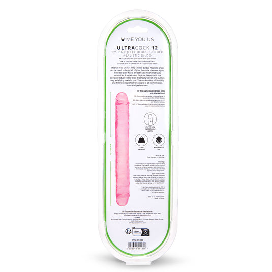 Me You Us Ultra Cock Jelly Double Ended Dildo Pink 12 Inch