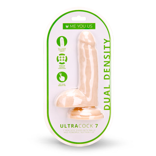 Me You Us Ultra Cock Dual Density Dildo With Balls Pink 7 Inch