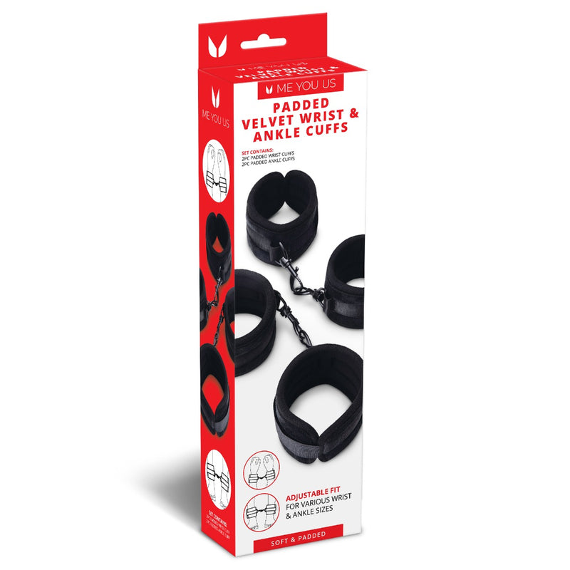Load image into Gallery viewer, Me You Us Padded Velvet Wrist &amp; Ankle Cuff Set Black
