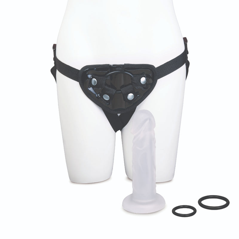 Load image into Gallery viewer, Me You Us Frosted Strap On Harness Kit With Jelly Dildo Clear Black 6 Inch
