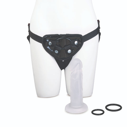 Me You Us Frosted Strap On Harness Kit With Jelly Dildo Clear Black 6 Inch