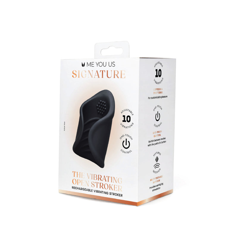Load image into Gallery viewer, Me You Us Signature The Vibrating Open Stroker Black
