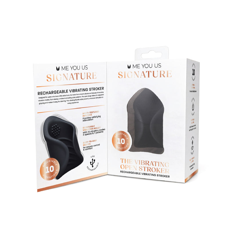 Load image into Gallery viewer, Me You Us Signature The Vibrating Open Stroker Black
