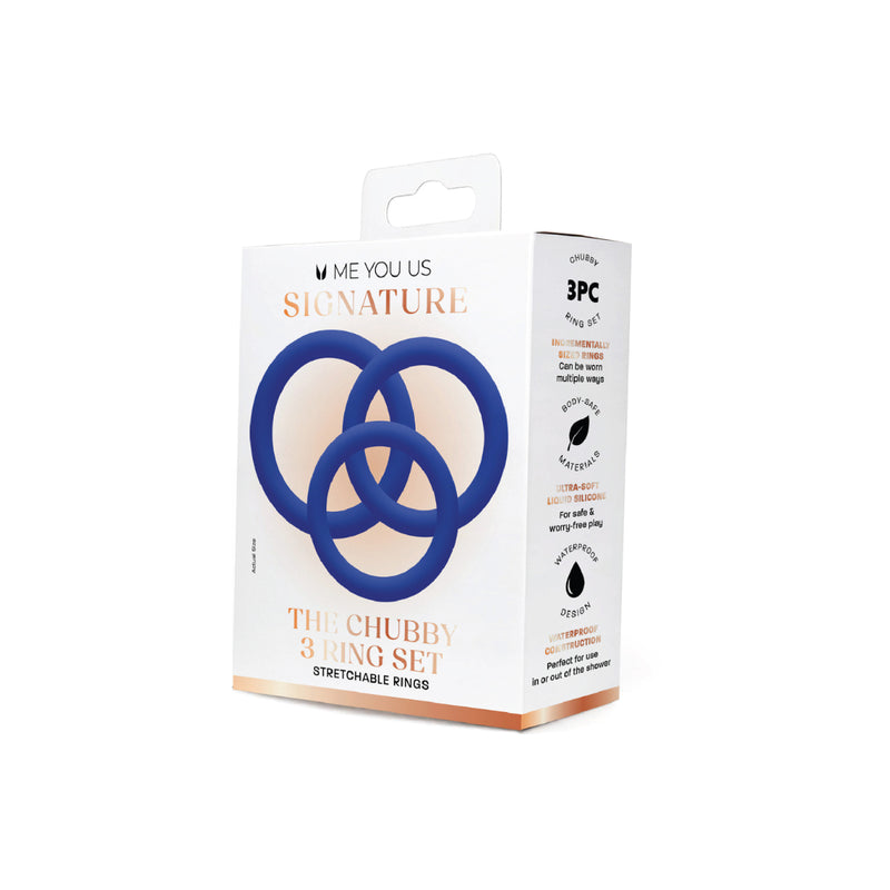 Load image into Gallery viewer, Me You Us Signature The Chubby Cock Ring 3 Pack Blue
