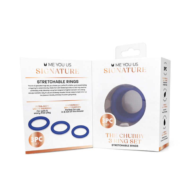 Load image into Gallery viewer, Me You Us Signature The Chubby Cock Ring 3 Pack Blue
