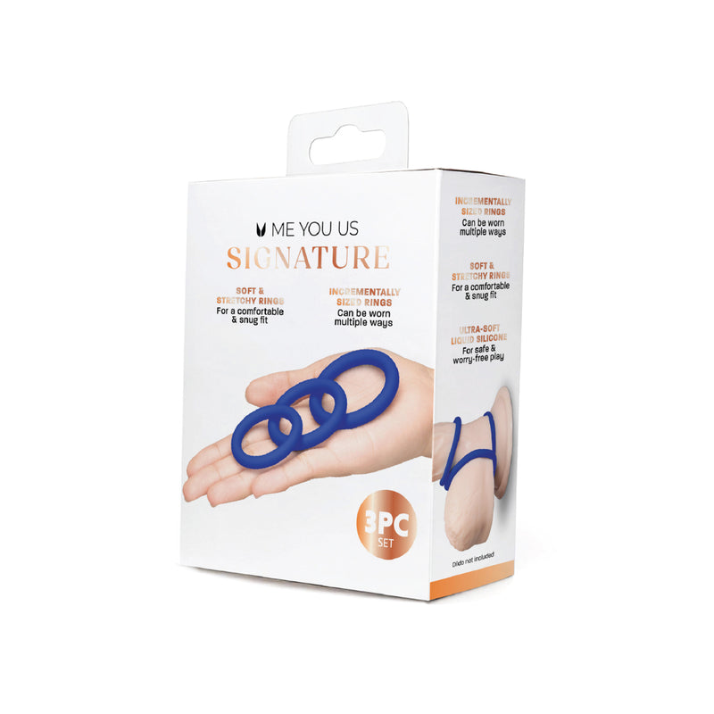 Load image into Gallery viewer, Me You Us Signature The Chubby Cock Ring 3 Pack Blue
