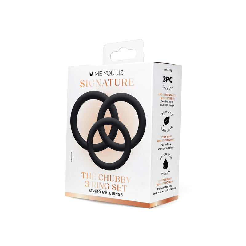 Load image into Gallery viewer, Me You Us Signature The Chubby Cock Ring 3 Pack Black
