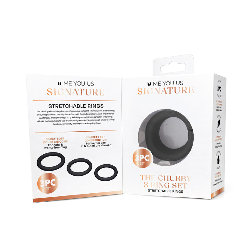 Load image into Gallery viewer, Me You Us Signature The Chubby Cock Ring 3 Pack Black
