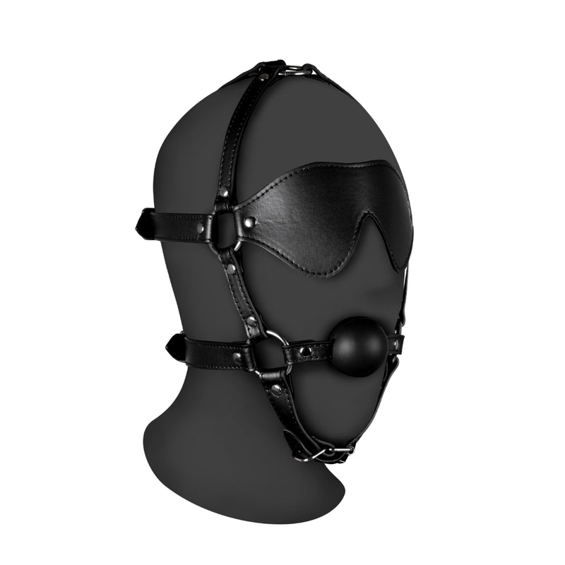 Load image into Gallery viewer, Ouch Xtreme Blindfolded Head Harness With Ball Gag Black
