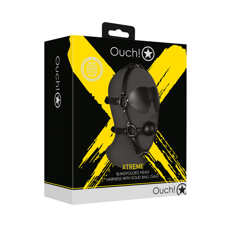 Load image into Gallery viewer, Ouch Xtreme Blindfolded Head Harness With Ball Gag Black
