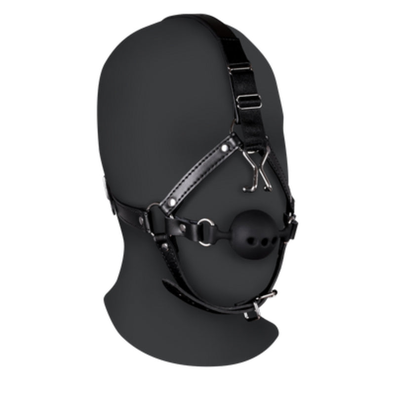 Load image into Gallery viewer, Ouch Xtreme Head Harness With Breathable Ball Gag &amp; Nose Hooks Black
