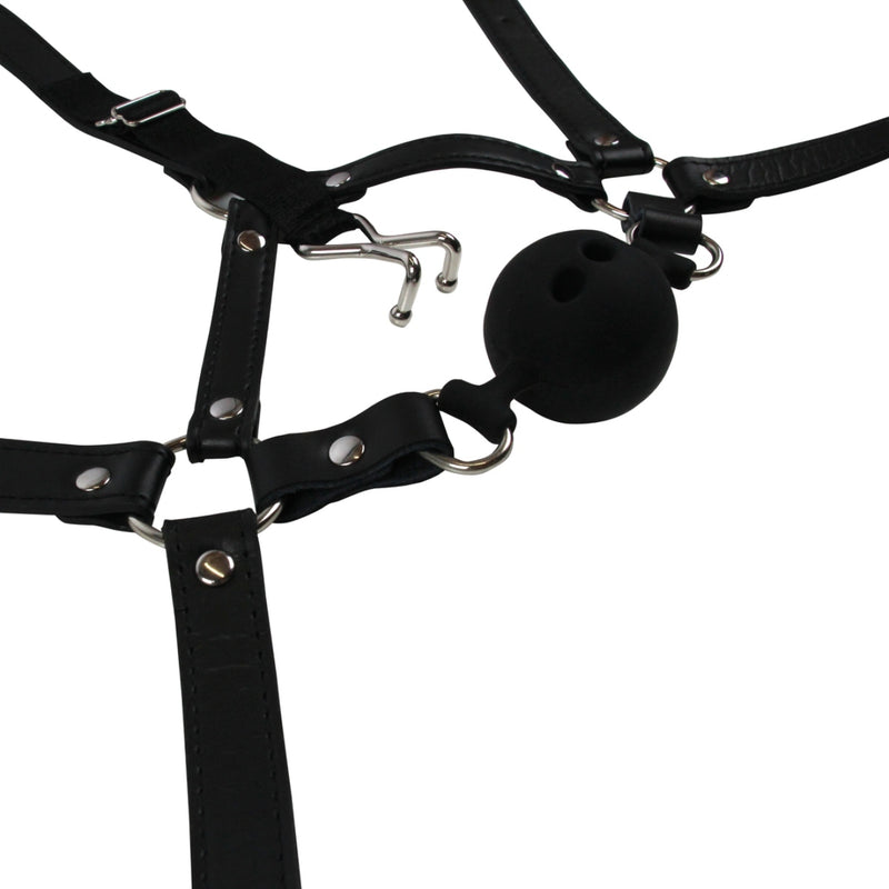 Load image into Gallery viewer, Ouch Xtreme Head Harness With Breathable Ball Gag &amp; Nose Hooks Black
