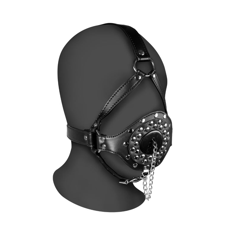 Load image into Gallery viewer, Ouch Xtreme Open Mouth Gag Head Harness With Plug Stopper Black
