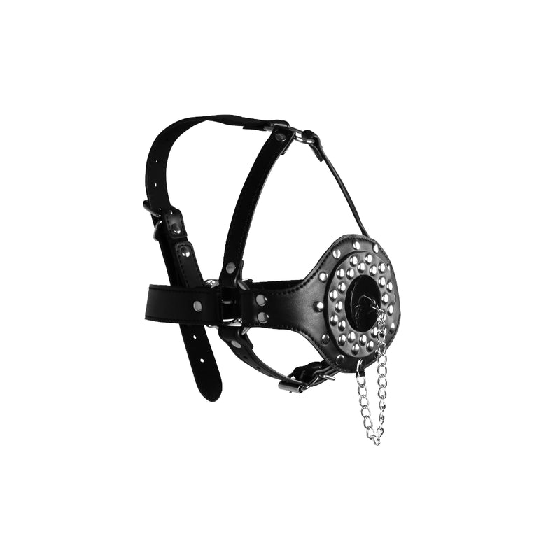 Load image into Gallery viewer, Ouch Xtreme Open Mouth Gag Head Harness With Plug Stopper Black
