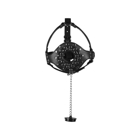 Ouch Xtreme Open Mouth Gag Head Harness With Plug Stopper Black