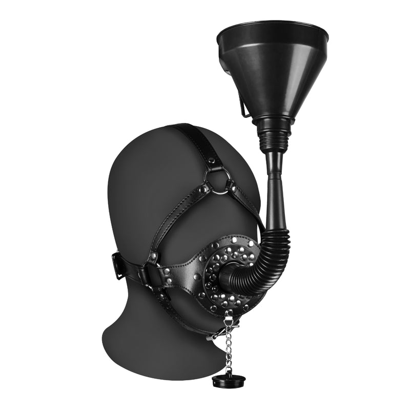 Load image into Gallery viewer, Ouch Xtreme Open Mouth Gag Head Harness With Funnel Black
