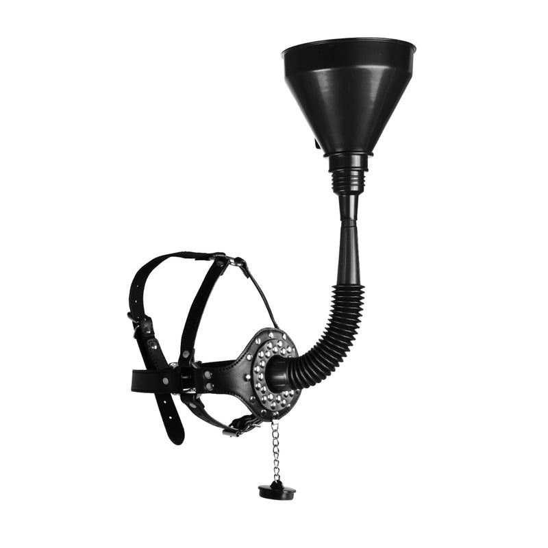 Load image into Gallery viewer, Ouch Xtreme Open Mouth Gag Head Harness With Funnel Black
