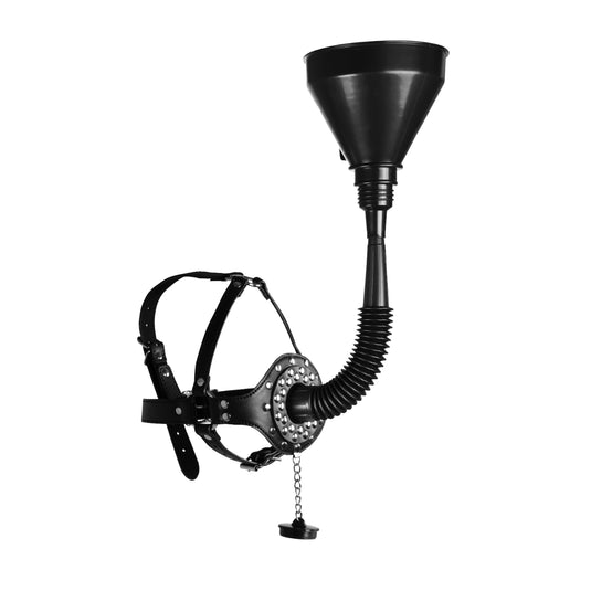 Ouch Xtreme Open Mouth Gag Head Harness With Funnel Black