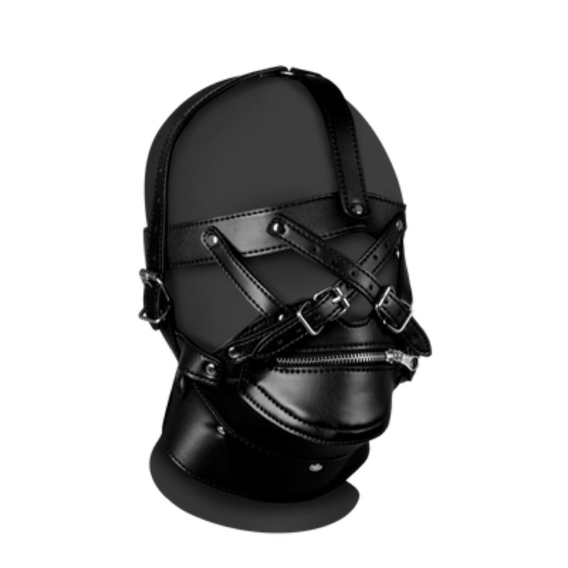 Load image into Gallery viewer, Ouch Xtreme Head Harness With Zip Up Mouth And Lock Black
