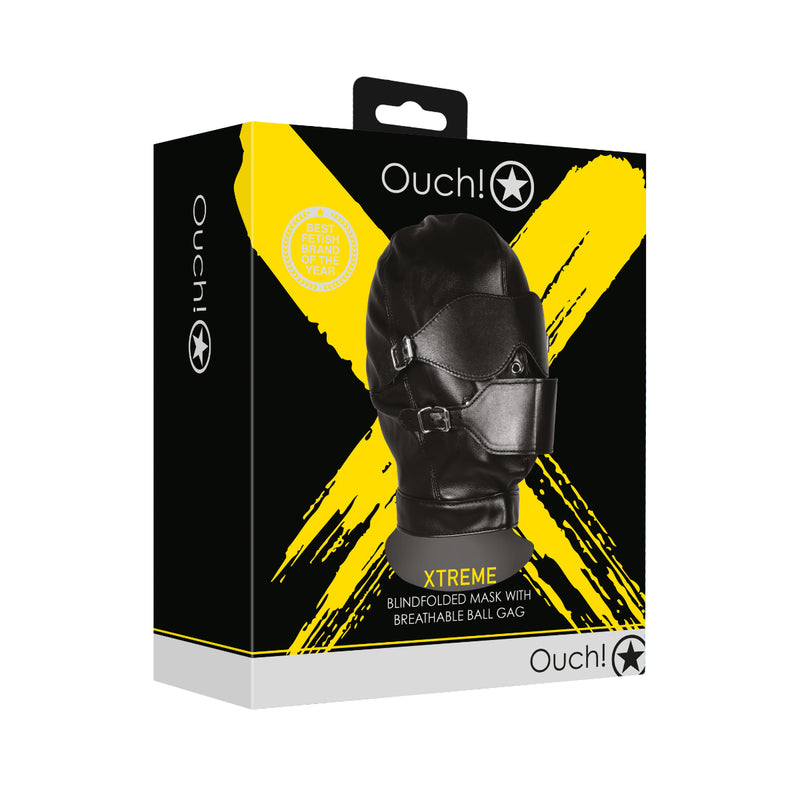 Load image into Gallery viewer, Ouch Xtreme Blindfolded Mask With Breathable Ball Gag Black

