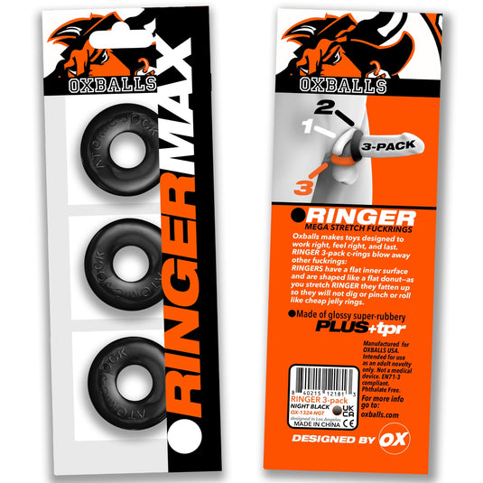 Oxballs Ringer Max Cock Ring 3 Pack Black