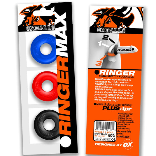 Oxballs Ringer Max Cock Ring 3 Pack Multi Black Blue Red