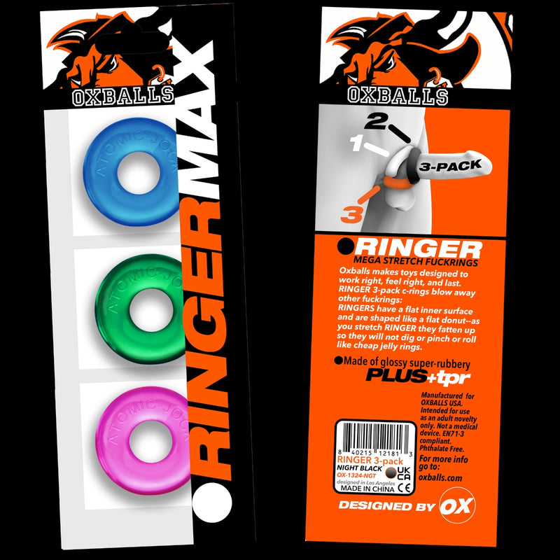 Load image into Gallery viewer, Oxballs Ringer Max Cock Ring 3 Pack Neon Blue Pink Green
