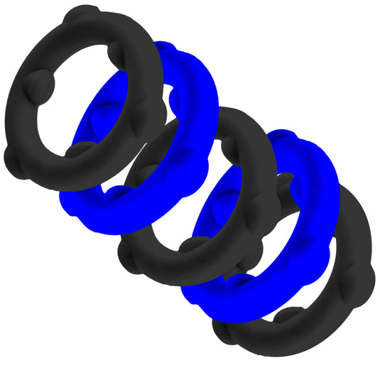 Oxballs Gearheads Silicone Cock Ring 5 Pack Black Blue