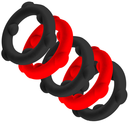 Oxballs Gearheads Silicone Cock Ring 5 Pack Black Red