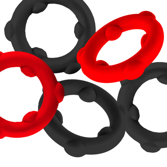 Oxballs Gearheads Silicone Cock Ring 5 Pack Black Red