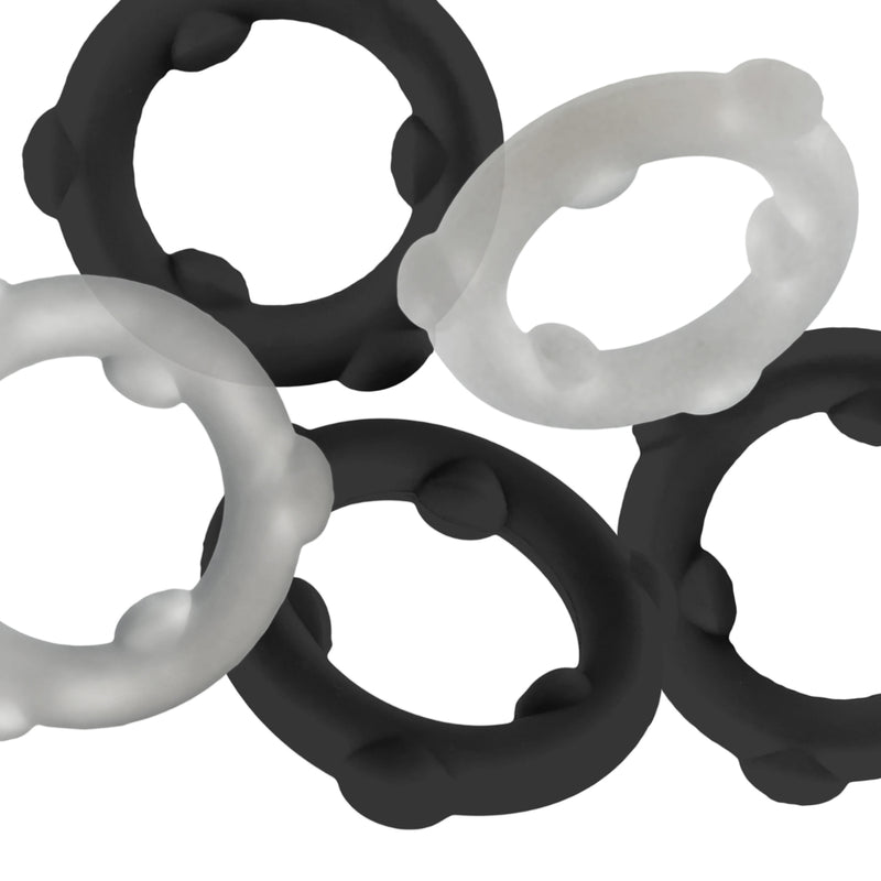 Load image into Gallery viewer, Oxballs Gearheads Silicone Cock Ring 5 Pack Black Vapor
