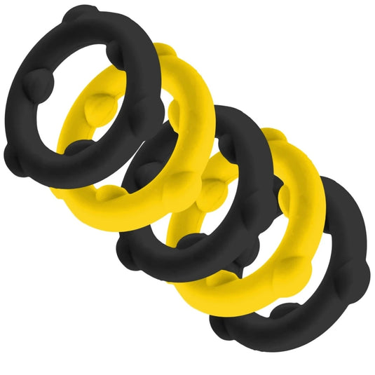 Oxballs Gearheads Silicone Cock Ring 5 Pack Yellow Black