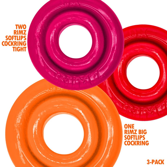 Oxballs Rimringz Cock Ring 3 Pack Fire Hots Red Pink Orange