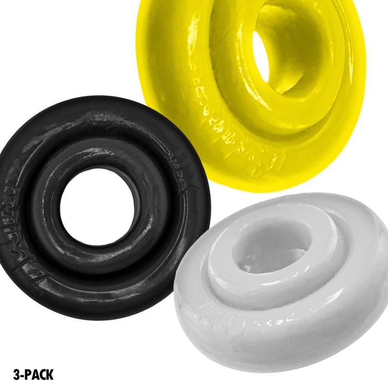 Load image into Gallery viewer, Oxballs Rimringz Cock Ring 3 Pack Shockwave Black Clear Yellow
