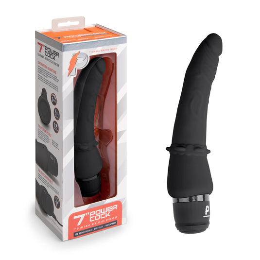 Powercocks Slim Anal Realistic Vibrator Black 7 Inch