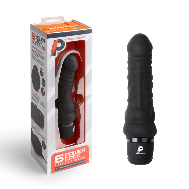 Load image into Gallery viewer, Powercocks Realistic Vibrator Black 6 Inch
