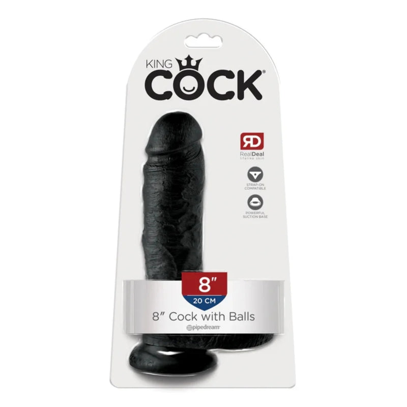 Load image into Gallery viewer, King Cock Dildo With Balls Black 8 Inch
