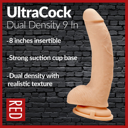 Prowler RED Ultra Cock Dual Density Dildo With Balls Pink 9 Inch