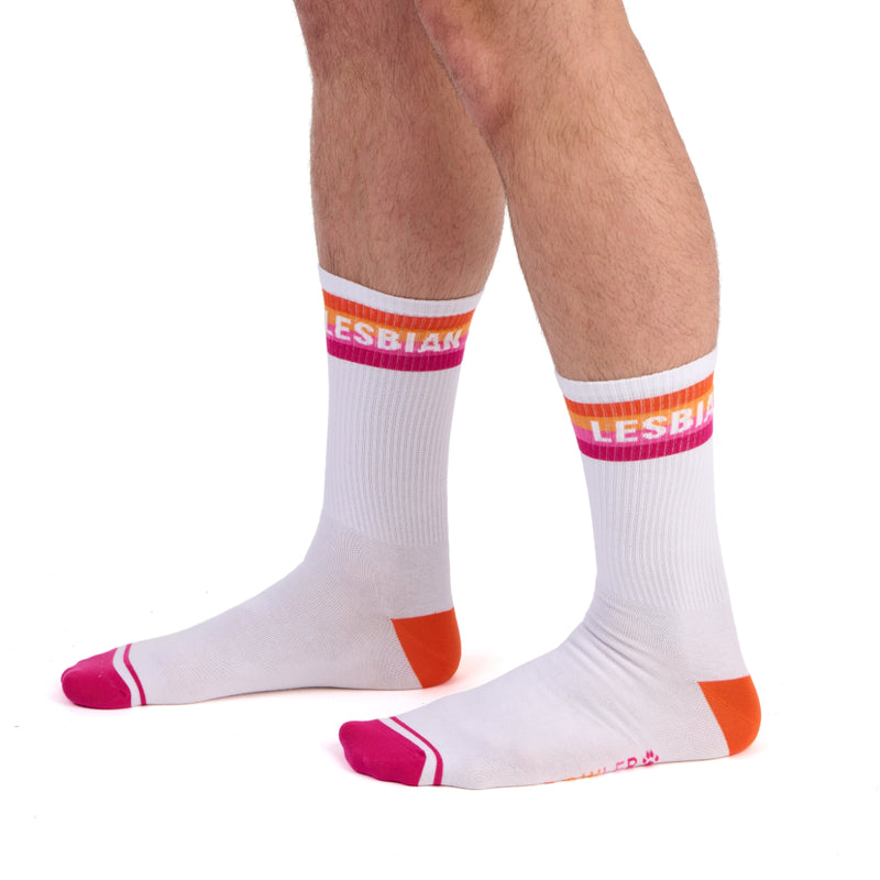 Load image into Gallery viewer, Prowler Lesbian Socks White Purple Orange
