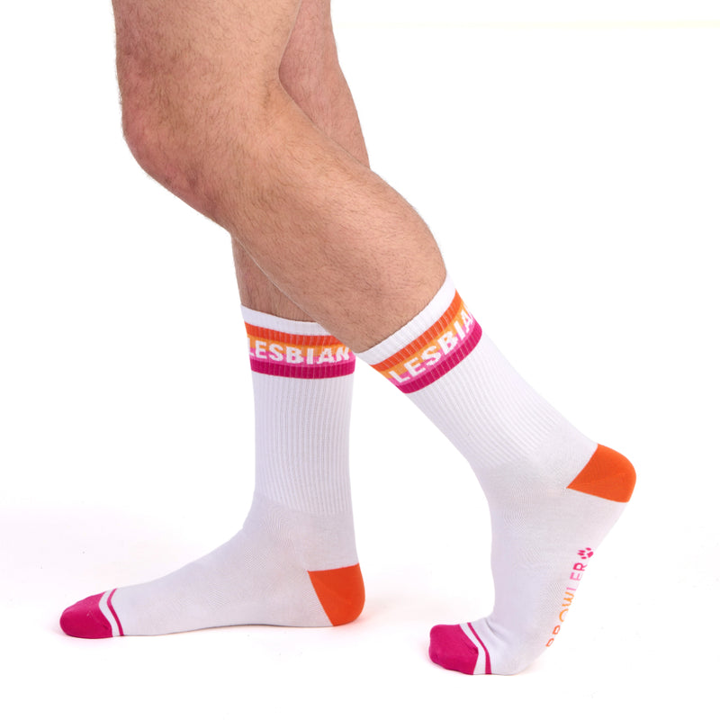 Load image into Gallery viewer, Prowler Lesbian Socks White Purple Orange
