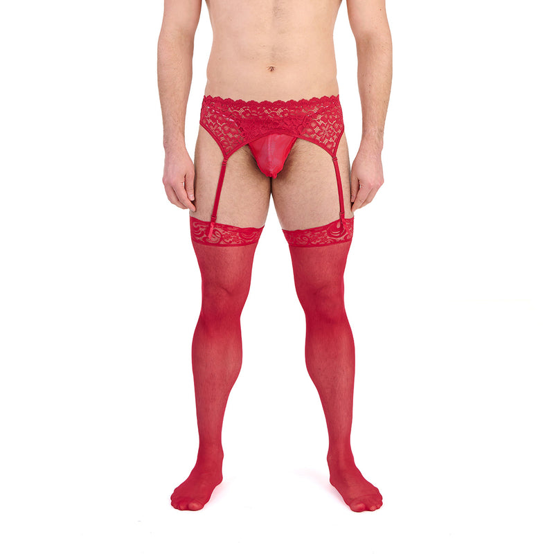 Load image into Gallery viewer, Prowler Lace Garter Set Red
